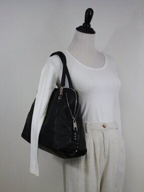 Marc Jacobs Black Leather Satchel Structured Luxe Carryall Silver Hardware